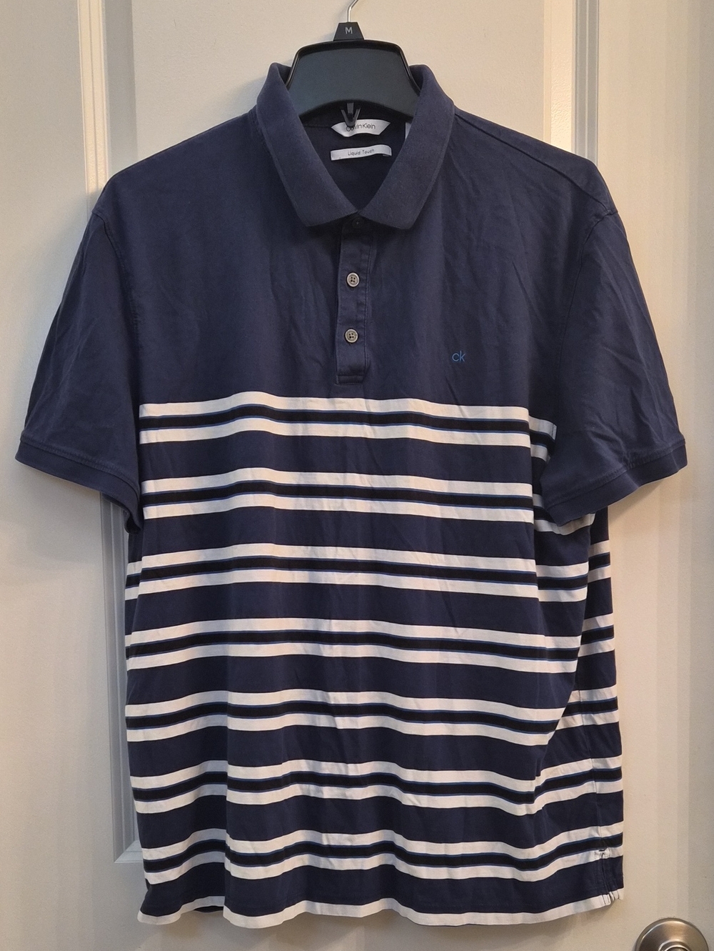 Calvin Klein Navy and White Striped Polo